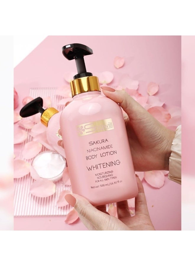 Shawill Sakura Niacinamide Body Lotion 500 ml Skin Brightening Moisturizing Hydrating Nourishing Body Care For Smooth Glowing Soft Skin - Image 3