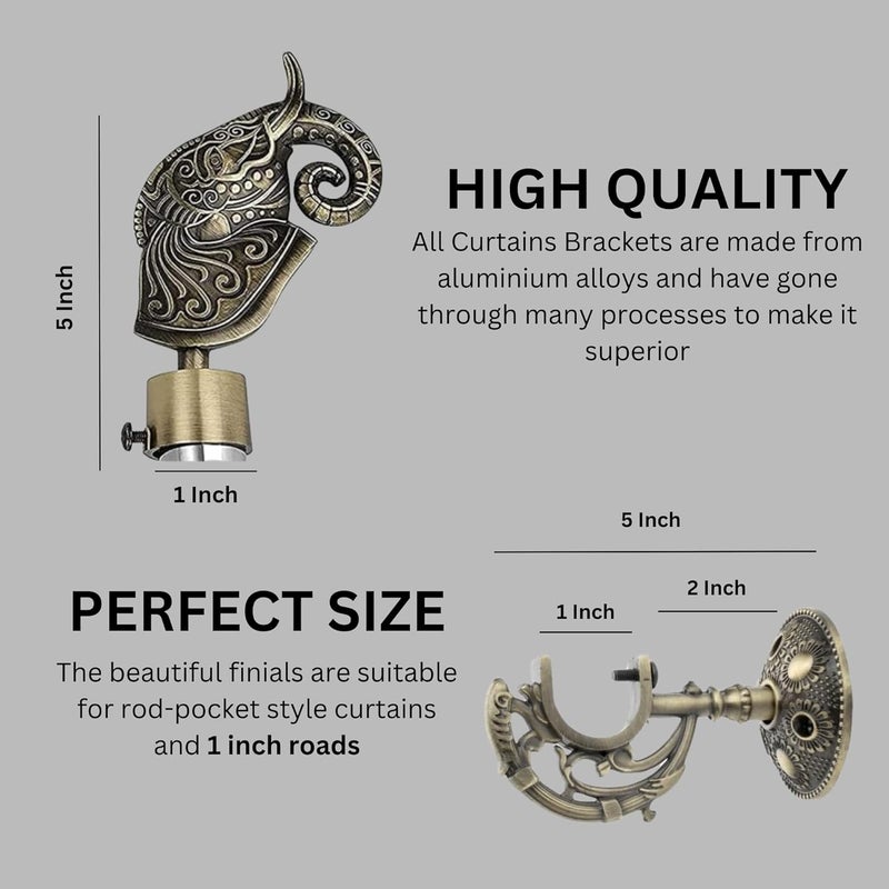 GLOXY ENTERPRISE GLOXY Aluminium Rajwada Elephant Shape Antique Curtain Brackets with Support 1 Inch Rod Pocket Finials Designer Window2 Pair Stylish Durable Window Decor Solution for Elegant Home Interiors - Image 3