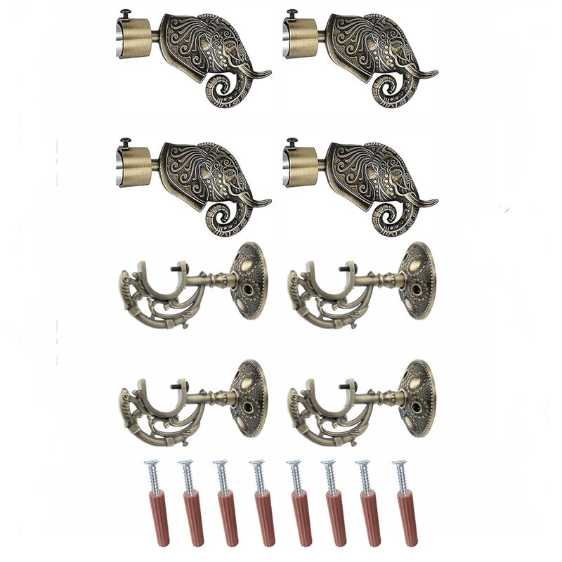 GLOXY ENTERPRISE GLOXY Aluminium Rajwada Elephant Shape Antique Curtain Brackets with Support 1 Inch Rod Pocket Finials Designer Window2 Pair Stylish Durable Window Decor Solution for Elegant Home Interiors - Image 1