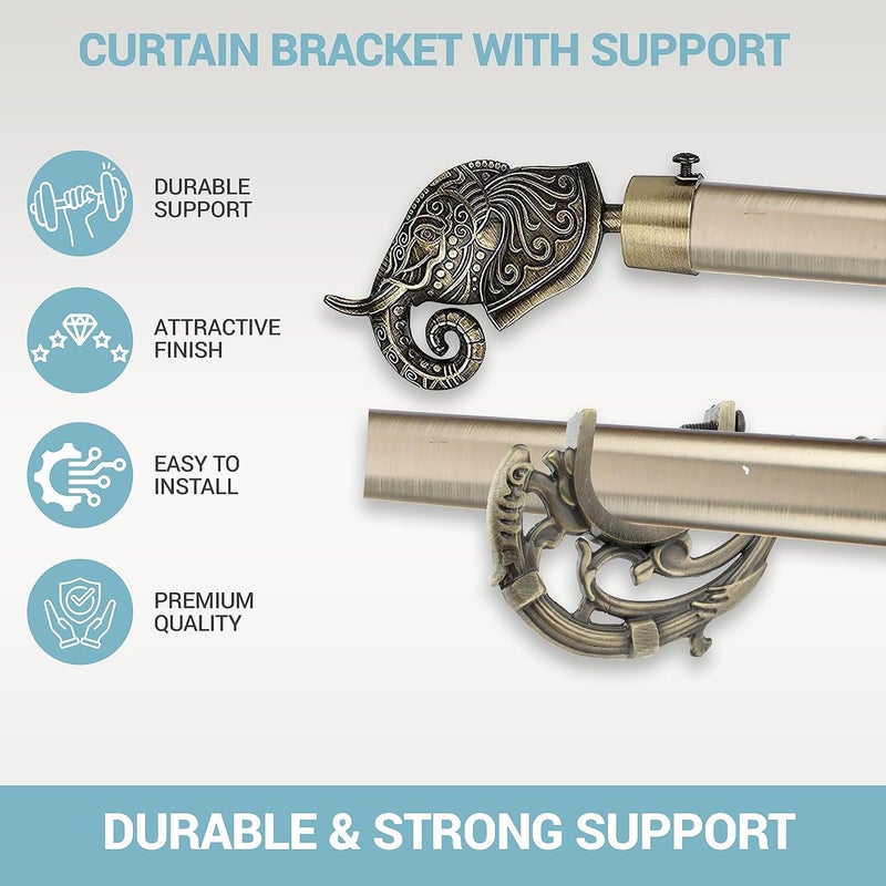 GLOXY ENTERPRISE GLOXY Aluminium Rajwada Elephant Shape Antique Curtain Brackets with Support 1 Inch Rod Pocket Finials Designer Window2 Pair Stylish Durable Window Decor Solution for Elegant Home Interiors - Image 2