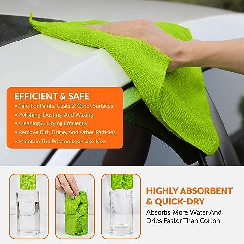 Tukzer Multi-Purpose Microfiber Cloths, Gizga Ultra-Soft Absorbent Lint & Streak-Free Cloth for Bike Car Dashboard Automobile Cleaning Polishing Washing Detailing (Orange-Green| 2 Pcs 25 X 25 cms) - Image 2