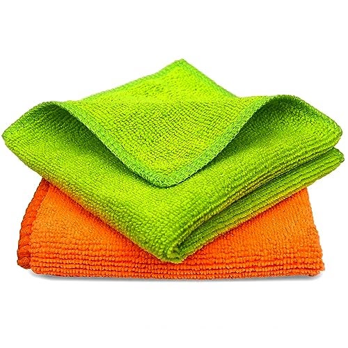Tukzer Multi-Purpose Microfiber Cloths, Gizga Ultra-Soft Absorbent Lint & Streak-Free Cloth for Bike Car Dashboard Automobile Cleaning Polishing Washing Detailing (Orange-Green| 2 Pcs 25 X 25 cms) - Image 1