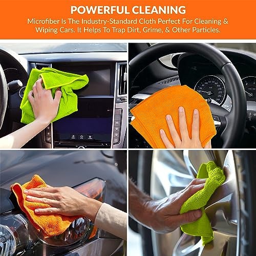 Tukzer Multi-Purpose Microfiber Cloths, Gizga Ultra-Soft Absorbent Lint & Streak-Free Cloth for Bike Car Dashboard Automobile Cleaning Polishing Washing Detailing (Orange-Green| 2 Pcs 25 X 25 cms) - Image 4