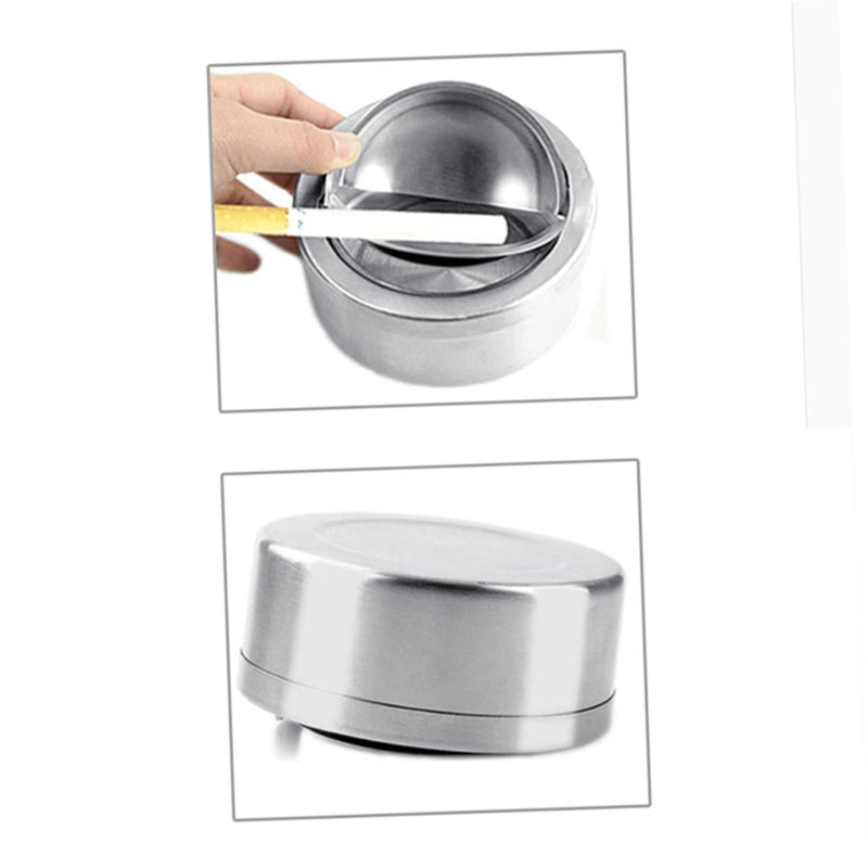 Automatic Slide Stainless Steel Windproof Ashtray With Lid Large Capacity Indoor Outdoor Use - Image 3