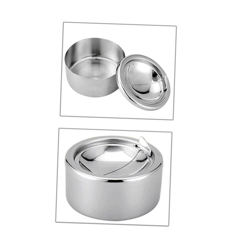 Automatic Slide Stainless Steel Windproof Ashtray With Lid Large Capacity Indoor Outdoor Use - Image 2