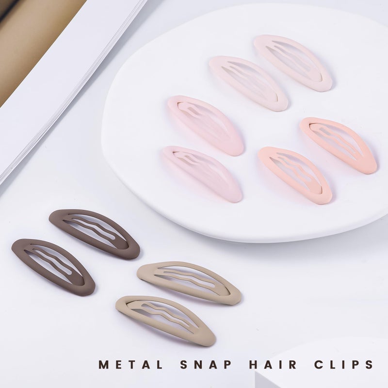 Cptots 20PCS Oval Metal Snap Clips for Women No Slip Small Barrettes for Thin Fine Hair,Matte Brown Beige Pink - Image 3