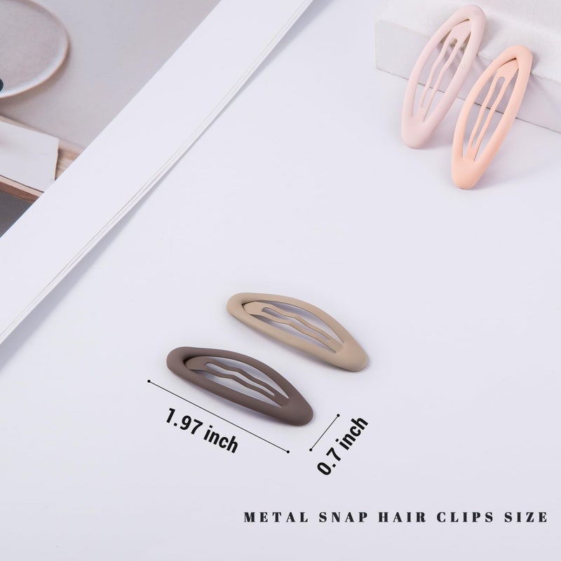 Cptots 20PCS Oval Metal Snap Clips for Women No Slip Small Barrettes for Thin Fine Hair,Matte Brown Beige Pink - Image 2