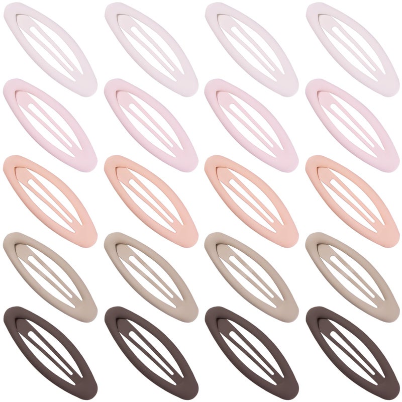 Cptots 20PCS Oval Metal Snap Clips for Women No Slip Small Barrettes for Thin Fine Hair,Matte Brown Beige Pink - Image 1