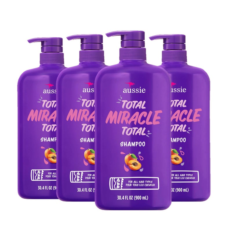 Aussie Total Miracle 7 Benefit Shampoo for Dry, Damaged Hair of All Types, Paraben-Free, 30.4 fl oz, 4-Pack - Image 1