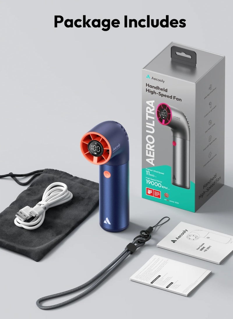 Aecooly Aero Ultra Portable Turbo Electric High‑Speed Handheld Fan – 4500 mAh, 4 Standard Mode + 3 Turbo Mode, LED Display, USB‑C (Blue & Orange) - Image 2