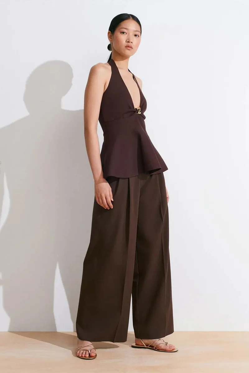 Dilvin Dark Mocha Brown DILVIN Seamless Halter Peplum Blouse for Women | Best Price UAE