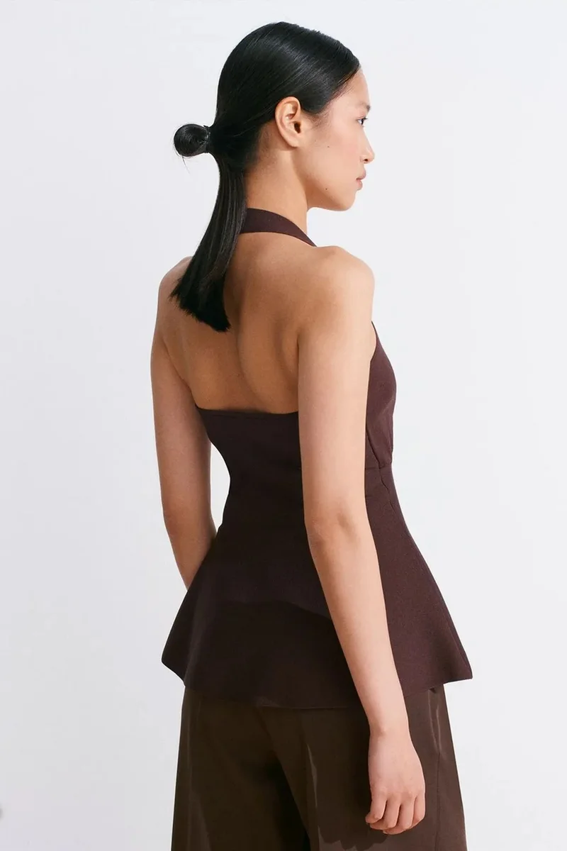 Dilvin Dark Mocha Brown DILVIN Seamless Halter Peplum Blouse for Women | Best Price UAE