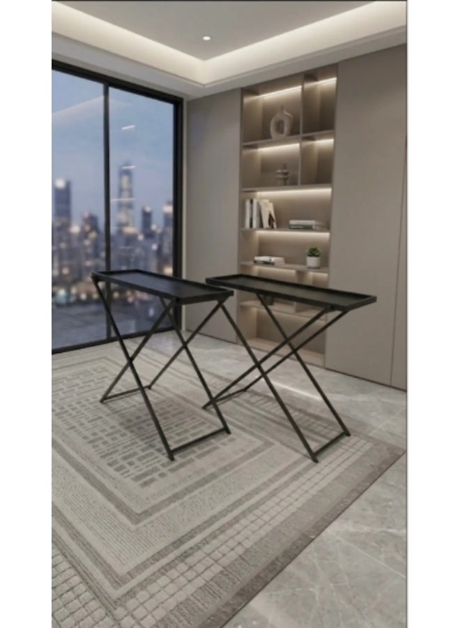 Black iron serving table with a black wooden tray — 90×90×35 cm - Image 1