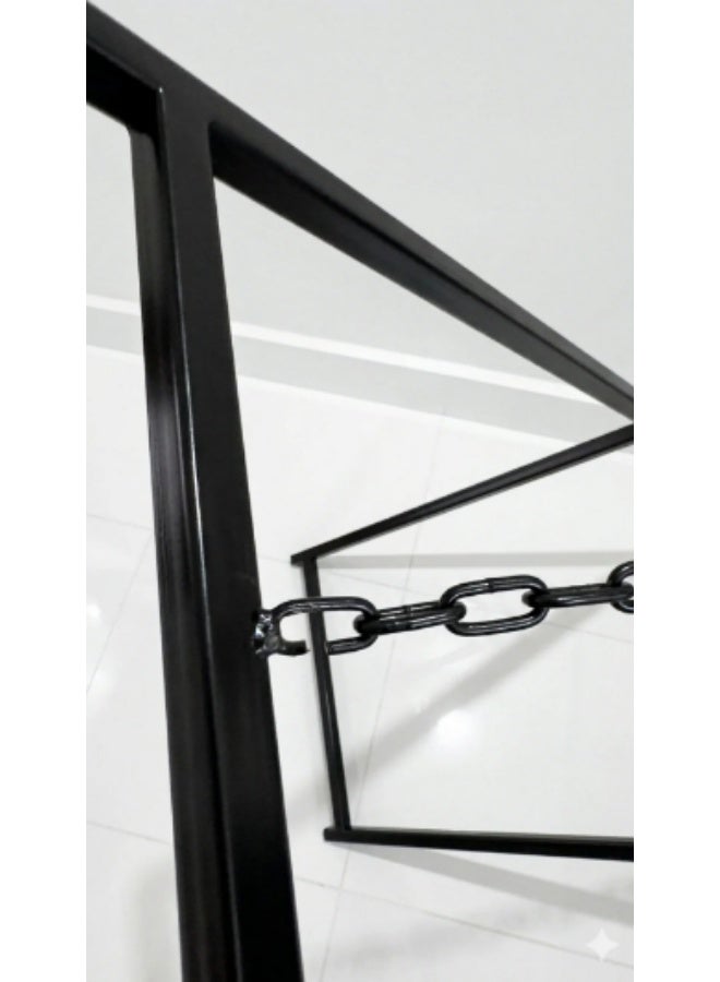 Black iron serving table with a black wooden tray — 90×90×35 cm - Image 4