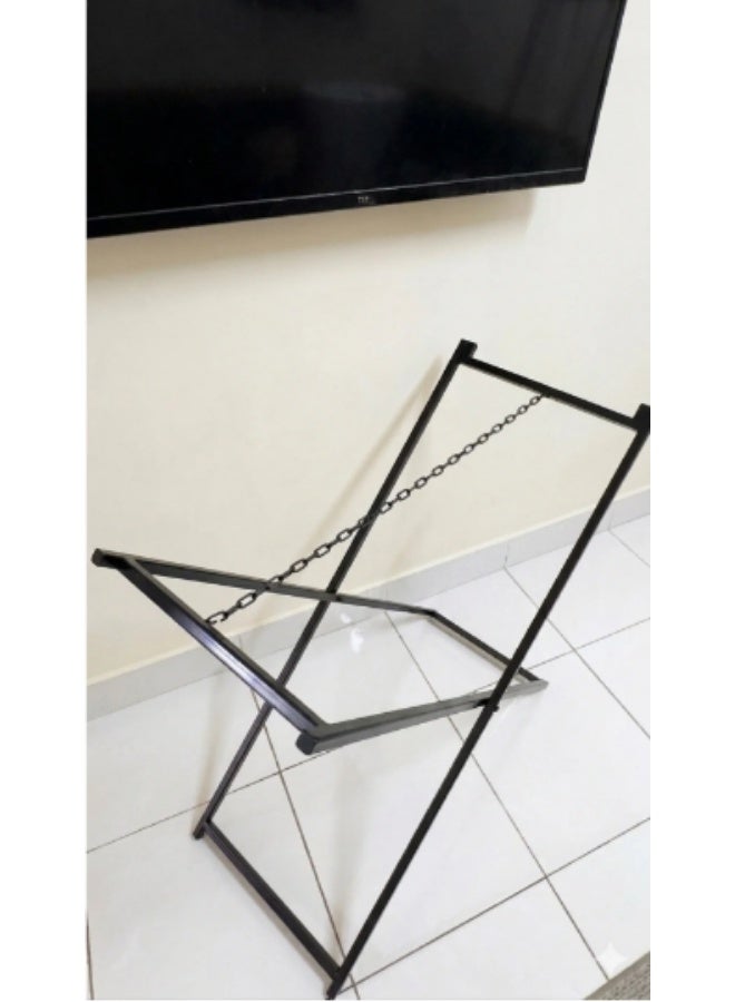 Black iron serving table with a black wooden tray — 90×90×35 cm - Image 5