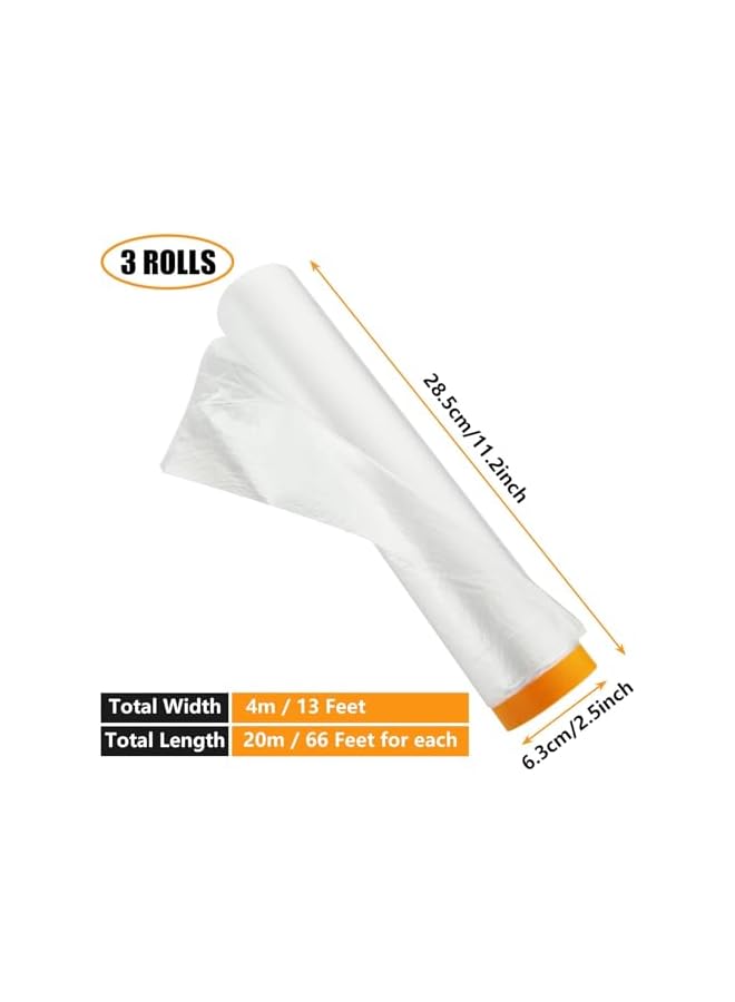 PROMASS promass Plastic Dust Sheets, 3 Rolls 4m x 20m Plastic Drop Cloth, Waterproof Pre Taped Masking Film, Large Carpet Protection Film, Suitable for Decoration or Automotive Painting Covering  - Image 4