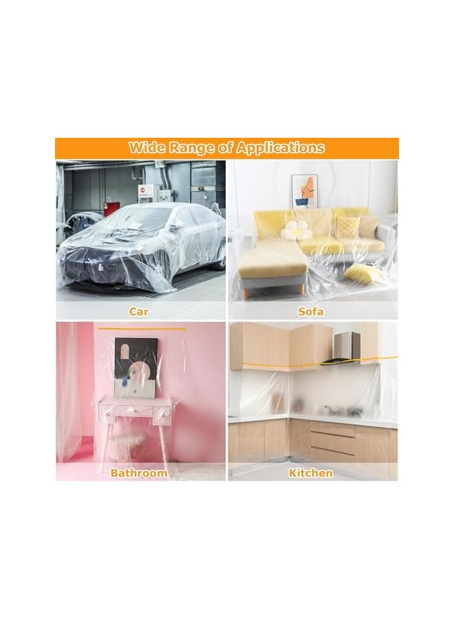 PROMASS promass Plastic Dust Sheets, 3 Rolls 4m x 20m Plastic Drop Cloth, Waterproof Pre Taped Masking Film, Large Carpet Protection Film, Suitable for Decoration or Automotive Painting Covering  - Image 5