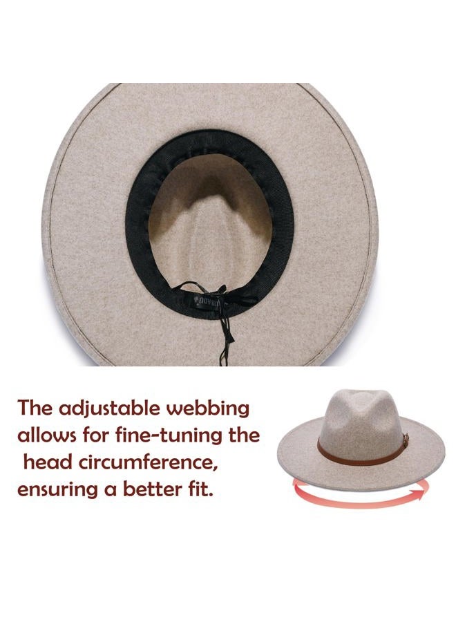 YOUBADU Wide Brim Fedora Hat for Women, Faux Wool Felt, Animal Print Band, Classic Western Style, Beige Braid, M/One size - Image 4