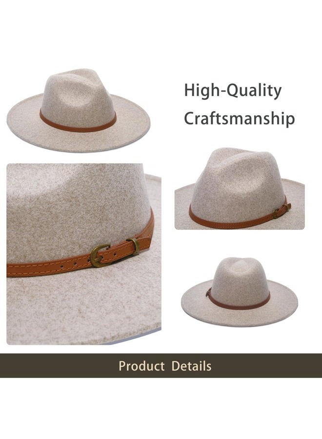 YOUBADU Wide Brim Fedora Hat for Women, Faux Wool Felt, Animal Print Band, Classic Western Style, Beige Braid, M/One size - Image 5