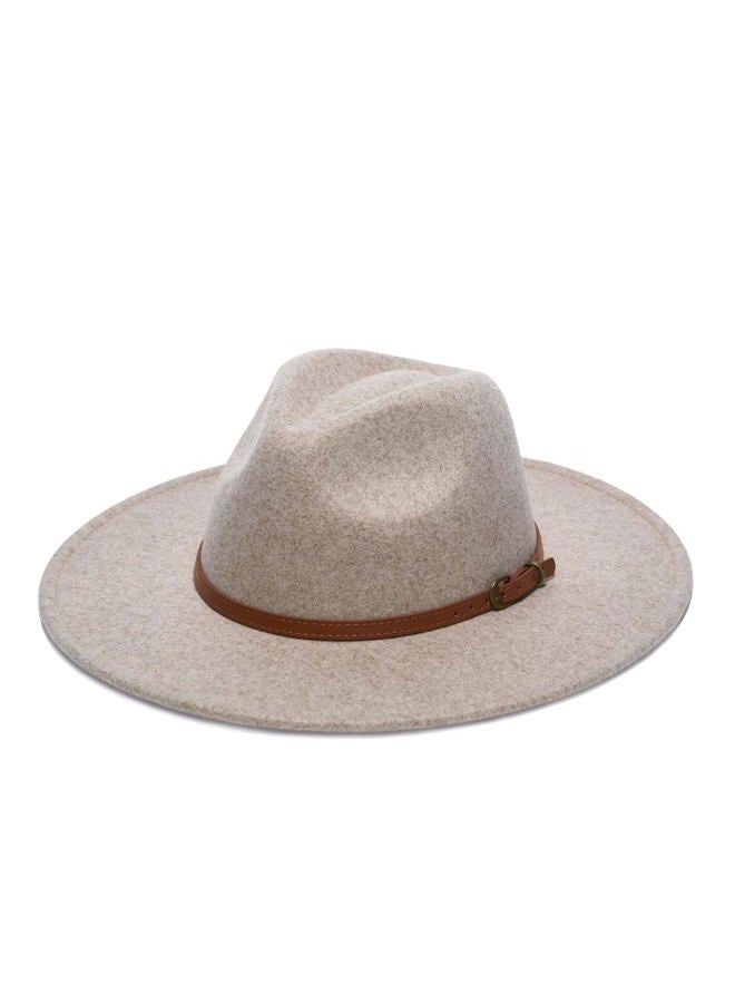 YOUBADU Wide Brim Fedora Hat for Women, Faux Wool Felt, Animal Print Band, Classic Western Style, Beige Braid, M/One size - Image 1