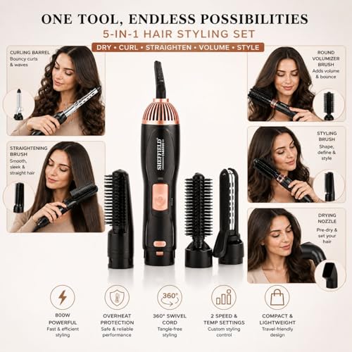 Sheffield Classic 5‑in‑1 Hair Styling Set | 800W Curler, Straightener & Blow Dryer with Round Comb & Nozzle | Multi‑Function Hair Styler for Home & Salon Use | Ideal Gift for Women – Black - Image 5