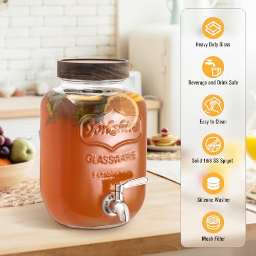 Mustry Glass Drink Dispenser for Parties, 1 Gallon Beverage Dispenser with Spigot Solid Stainless Steel, Used as Lemonade Dispenser Sun Tea Jar Kombucha Jar, Set of 2 - Image 3