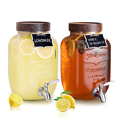 Mustry Glass Drink Dispenser for Parties, 1 Gallon Beverage Dispenser with Spigot Solid Stainless Steel, Used as Lemonade Dispenser Sun Tea Jar Kombucha Jar, Set of 2 - Image 1