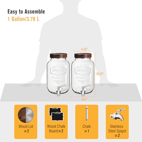 Mustry Glass Drink Dispenser for Parties, 1 Gallon Beverage Dispenser with Spigot Solid Stainless Steel, Used as Lemonade Dispenser Sun Tea Jar Kombucha Jar, Set of 2 - Image 2