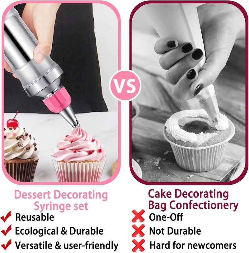 Hendiy Dessert Decorating Syringe Set, Frosting Piping Kit Stainless Steels Cake Decorating Kit with 6 Piping Tips & 9 silicone cupcakes, Cupcake Decorating Kit Piping Bags and Tips Set - Image 4
