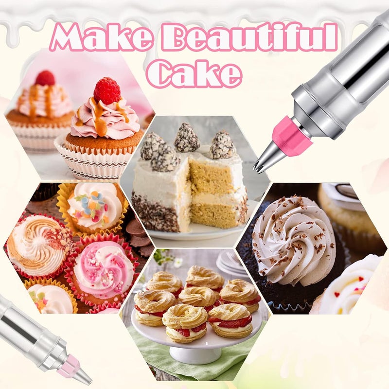 Hendiy Dessert Decorating Syringe Set, Frosting Piping Kit Stainless Steels Cake Decorating Kit with 6 Piping Tips & 9 silicone cupcakes, Cupcake Decorating Kit Piping Bags and Tips Set - Image 3