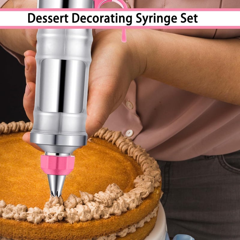 Hendiy Dessert Decorating Syringe Set, Frosting Piping Kit Stainless Steels Cake Decorating Kit with 6 Piping Tips & 9 silicone cupcakes, Cupcake Decorating Kit Piping Bags and Tips Set - Image 2