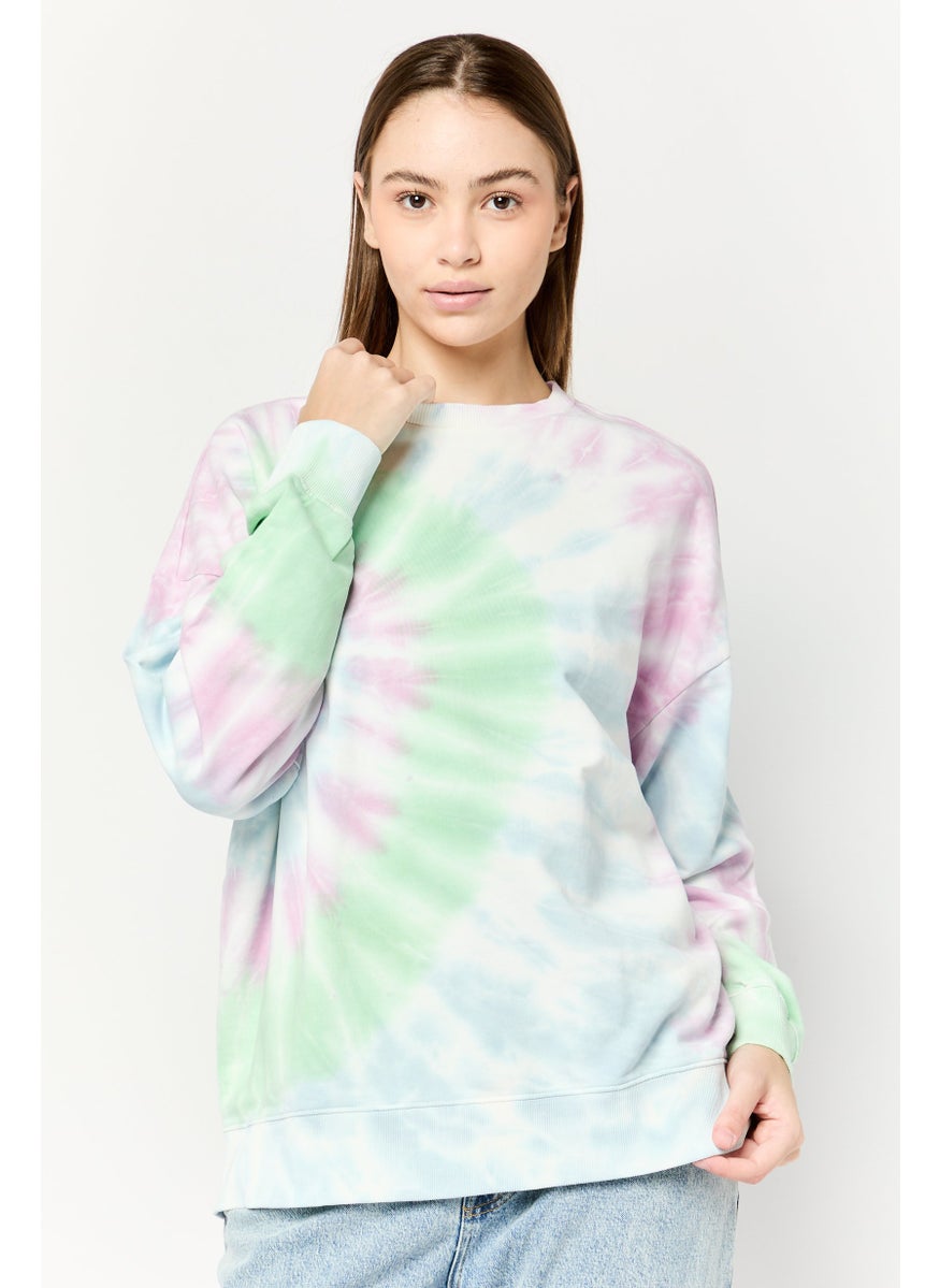 Scotch & Soda Women Crew Neck Tie Dye Long Sleeves Sweatshirt, Multicolor  - Image 1