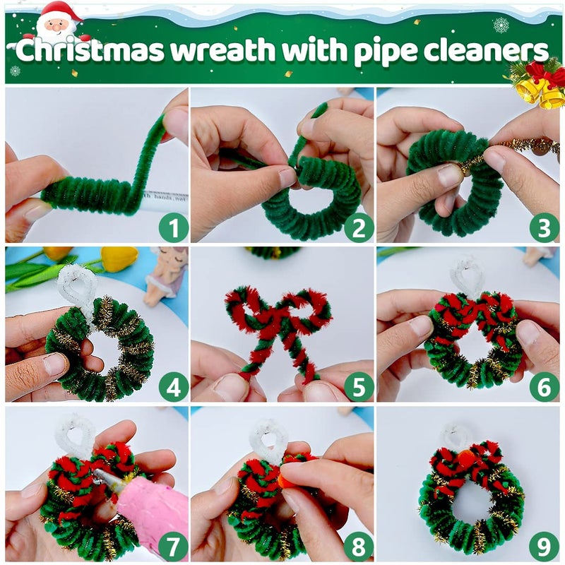 IOOLEEM Iooleem 200pcs Christmas Green Pipe Cleaners, Chenille Stems, Pipe Cleaners for Crafts, Pipe Cleaner Crafts, Art and Craft Supplies.  - Image 4