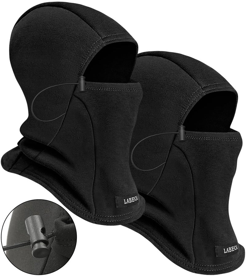 Labeol 2 Pack Kids Balaclava Ski Mask, Winter Face Mask for Boys Girls, Windproof Face Cover with Adjustable Drawstring (US, Age, 8 Years, 15 Years, Black+Black) - Image 1
