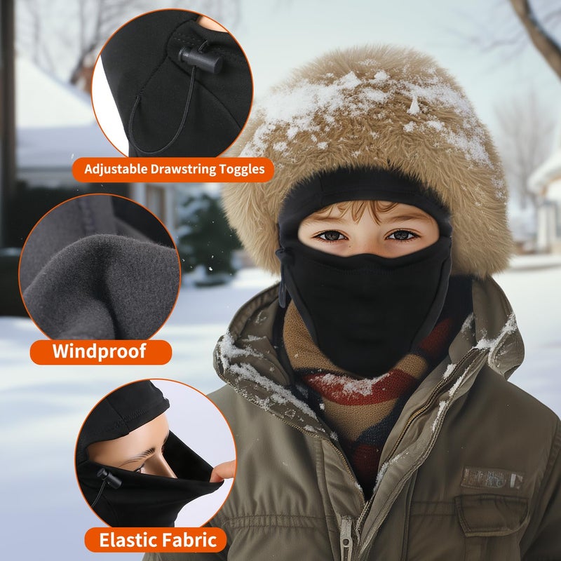 Labeol 2 Pack Kids Balaclava Ski Mask, Winter Face Mask for Boys Girls, Windproof Face Cover with Adjustable Drawstring (US, Age, 8 Years, 15 Years, Black+Black) - Image 3