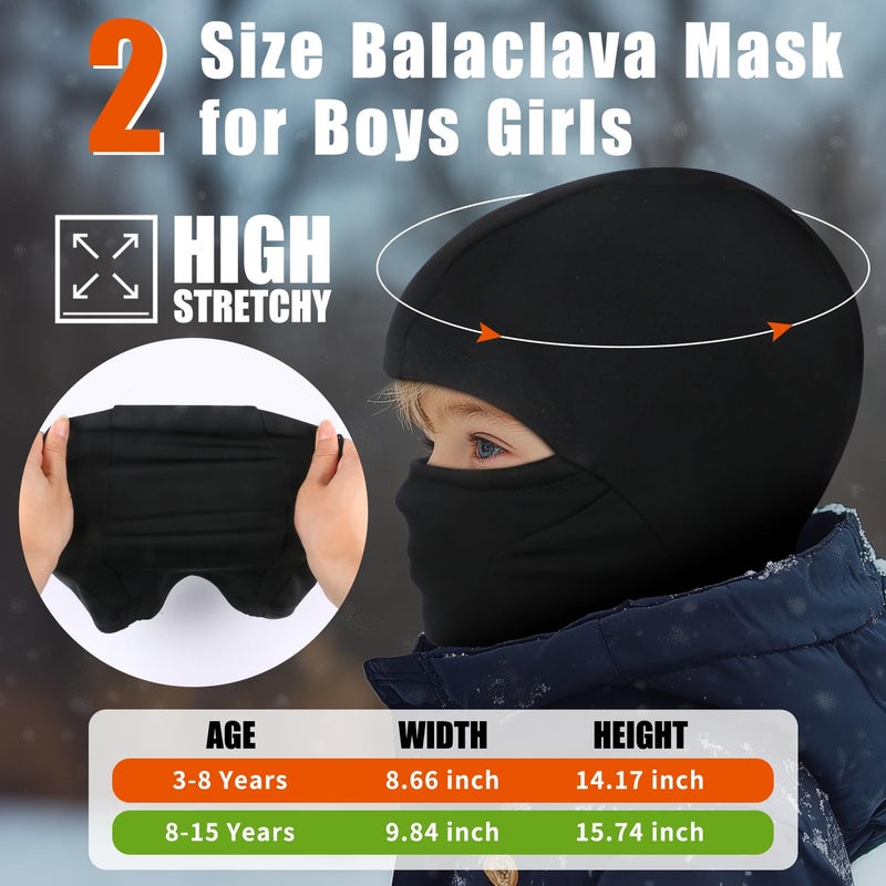 Labeol 2 Pack Kids Balaclava Ski Mask, Winter Face Mask for Boys Girls, Windproof Face Cover with Adjustable Drawstring (US, Age, 8 Years, 15 Years, Black+Black) - Image 2