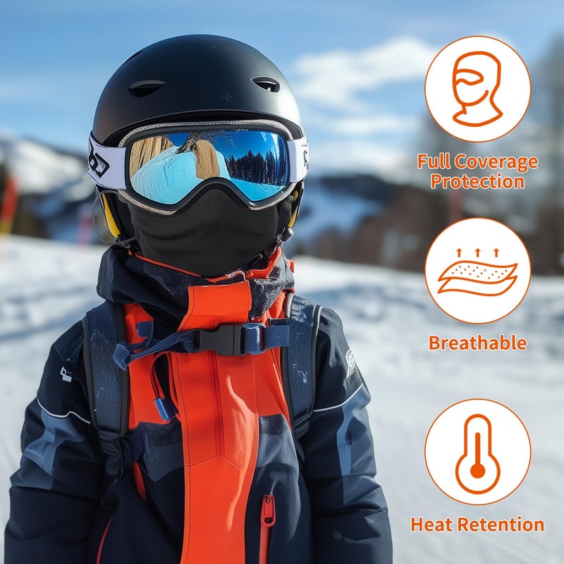 Labeol 2 Pack Kids Balaclava Ski Mask, Winter Face Mask for Boys Girls, Windproof Face Cover with Adjustable Drawstring (US, Age, 8 Years, 15 Years, Black+Black) - Image 4