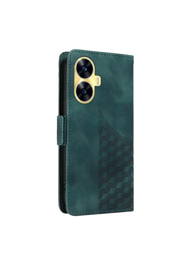 اس-توب جراب هاتف Realme C55 من الجلد المنقوش بنقشة معينية مرصعة بالنجوم - Image 3