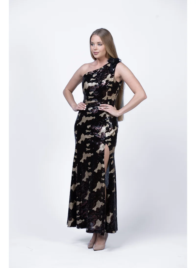 فاشونارا فستان سهرة بكتف واحد مُزيَّن بالترتر للنساء | فستان أنيق للحفلات والمناسبات الرسمية