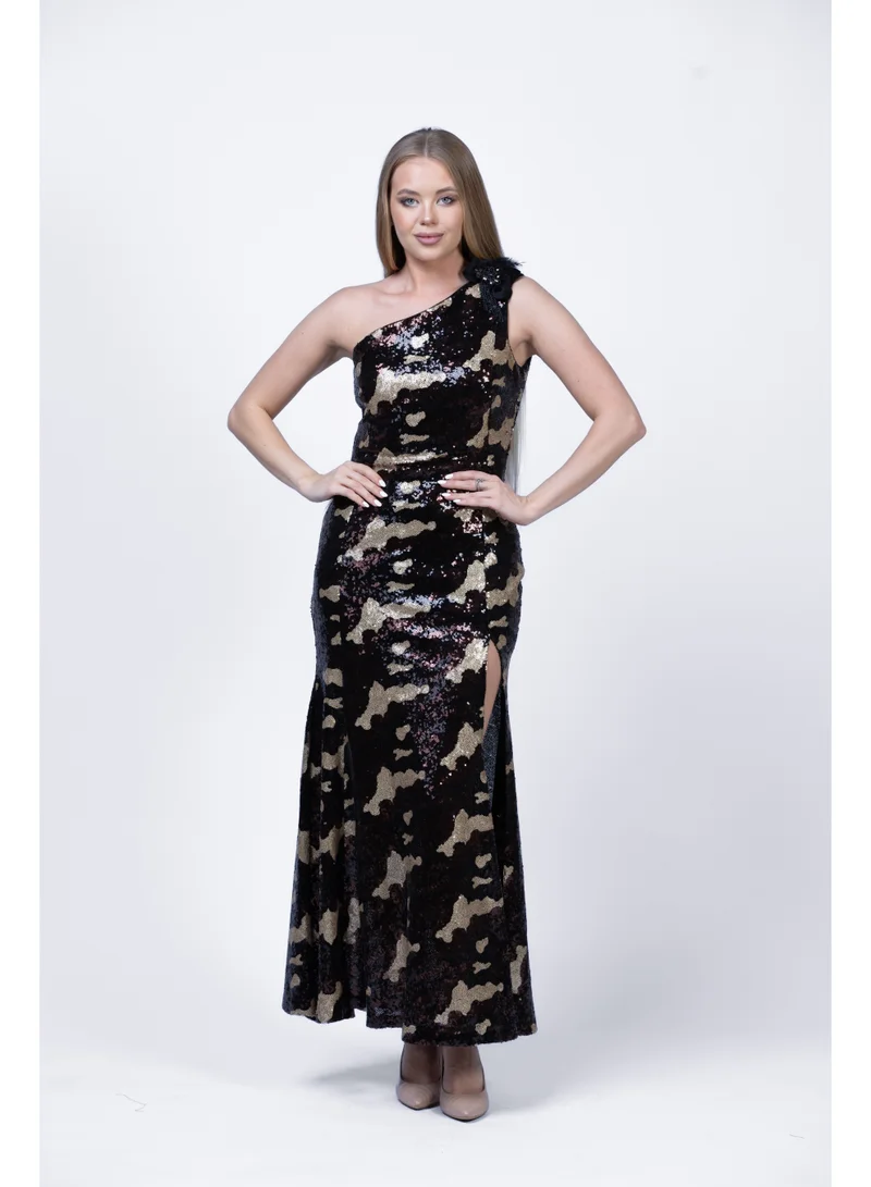 Fashonara  Sequined One-Shoulder Evening Dress for Women | Elegant Party & Formal Wear Gown for Women | Best Price UAE