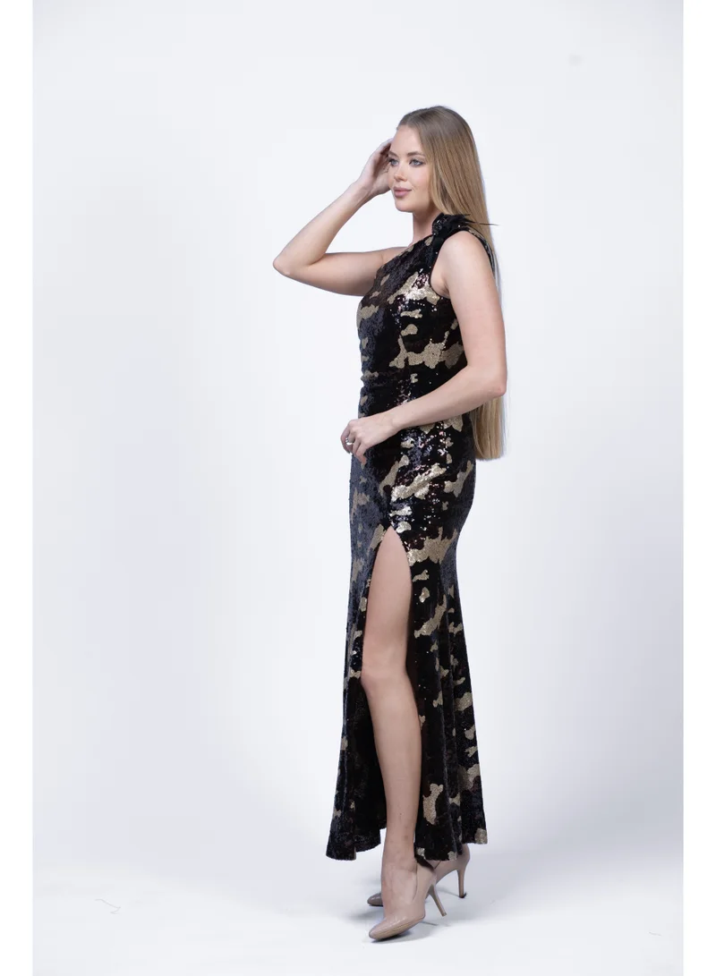 Fashonara  Sequined One-Shoulder Evening Dress for Women | Elegant Party & Formal Wear Gown for Women | Best Price UAE