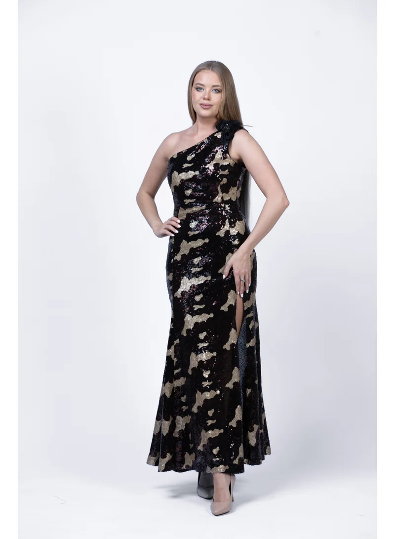 Fashonara  Sequined One-Shoulder Evening Dress for Women | Elegant Party & Formal Wear Gown for Women | Best Price UAE
