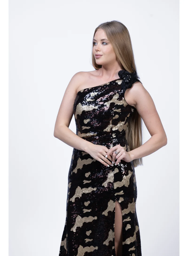 فاشونارا فستان سهرة بكتف واحد مُزيَّن بالترتر للنساء | فستان أنيق للحفلات والمناسبات الرسمية