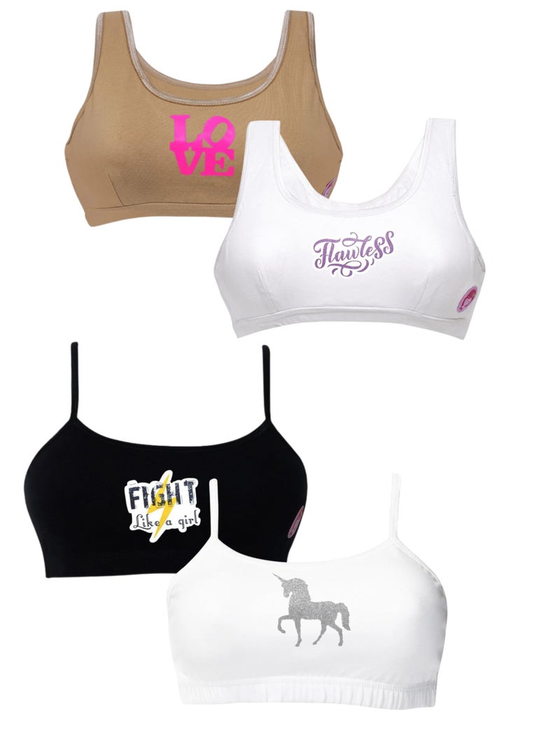 DChica Essentials Comfortable Non Padded, Non Wired No Hook Broad & Thin Strap Bras (Set of 4)_Color May Vary - Image 1