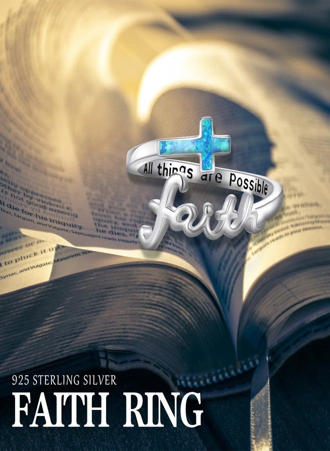 Cuoka Opal Faith Cross Ring, Sterling Silver Adjustable Religious Christian Inspiring Faith Rings for Women(Blue Opal Faith Cross Ring) - Image 4