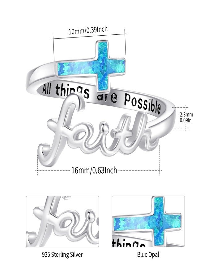 Cuoka Opal Faith Cross Ring, Sterling Silver Adjustable Religious Christian Inspiring Faith Rings for Women(Blue Opal Faith Cross Ring) - Image 2