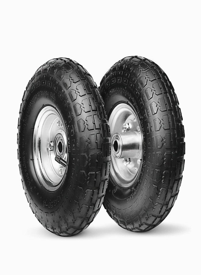 Dualso 10-Inch Replacement Tire and Wheel 4.10/3.50-4" - 10” Pneumatic Utility Tires for Cart, Dolly, Hand Truck, Generator, Lawnmower, Garden Wagon with 5/8” Axle Bore Hole - Double Sealed Bearings (2 pack) - Image 1