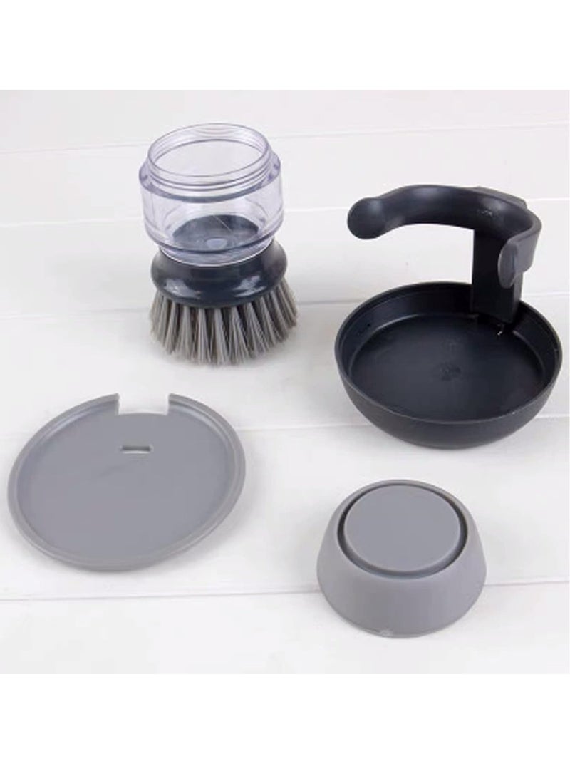 Oasisgalore - Dish Brush with Soap Dispenser, Palm Scrub Washing Brush for Dishes Pots Sink Cleaning，Grey - Image 1