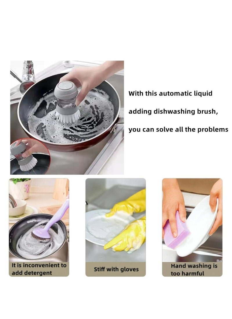 Oasisgalore - Dish Brush with Soap Dispenser, Palm Scrub Washing Brush for Dishes Pots Sink Cleaning，Grey - Image 1