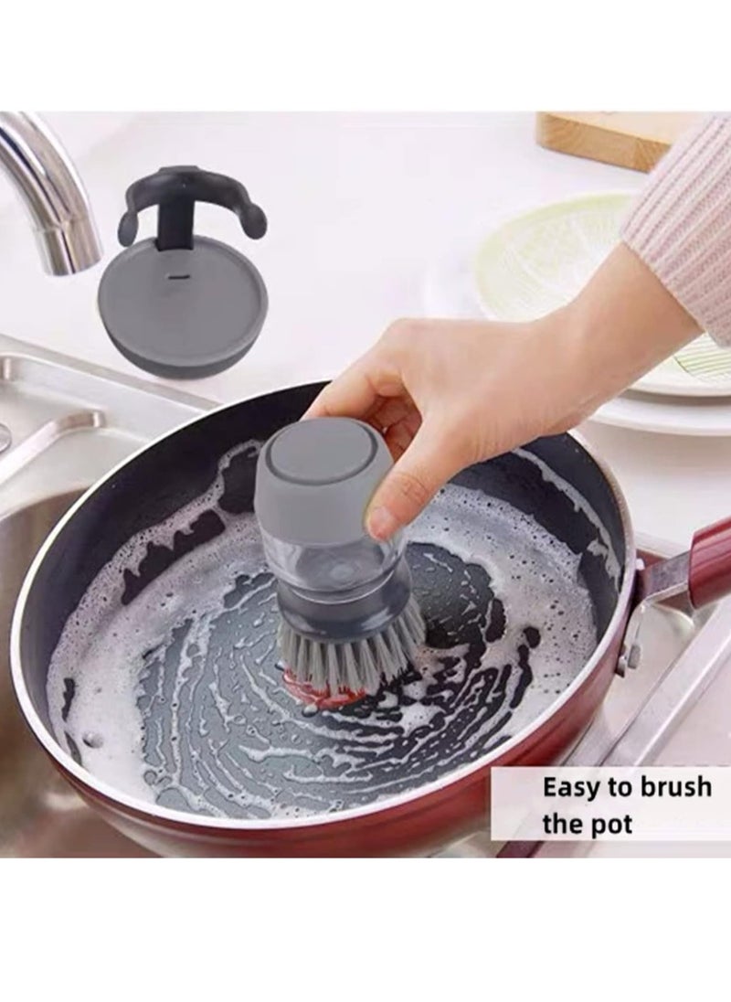 Oasisgalore - Dish Brush with Soap Dispenser, Palm Scrub Washing Brush for Dishes Pots Sink Cleaning，Grey - Image 1